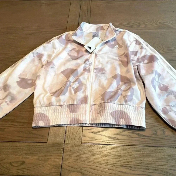 ADIDAS Girls Sz XL Gorgeous Mauve Flower Pattern Track Jacket NWT - Picture 1 of 6